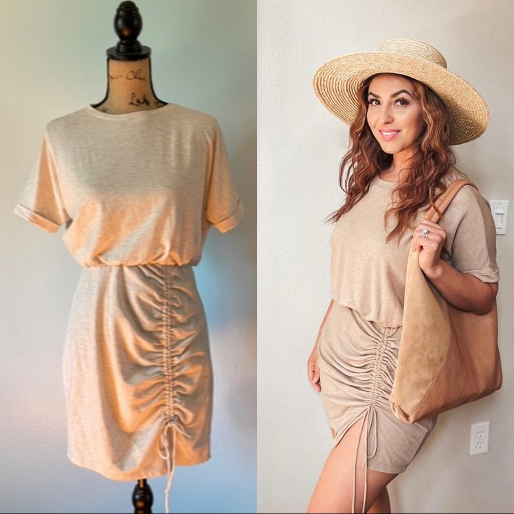 Express Cinched Tie T-Shirt Dress is Cream